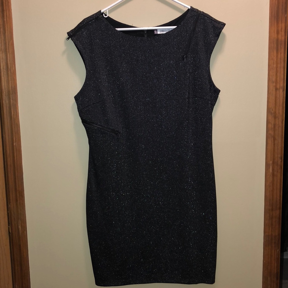 Sleeveless Sparkly Black Dress w/ Zipper Accents